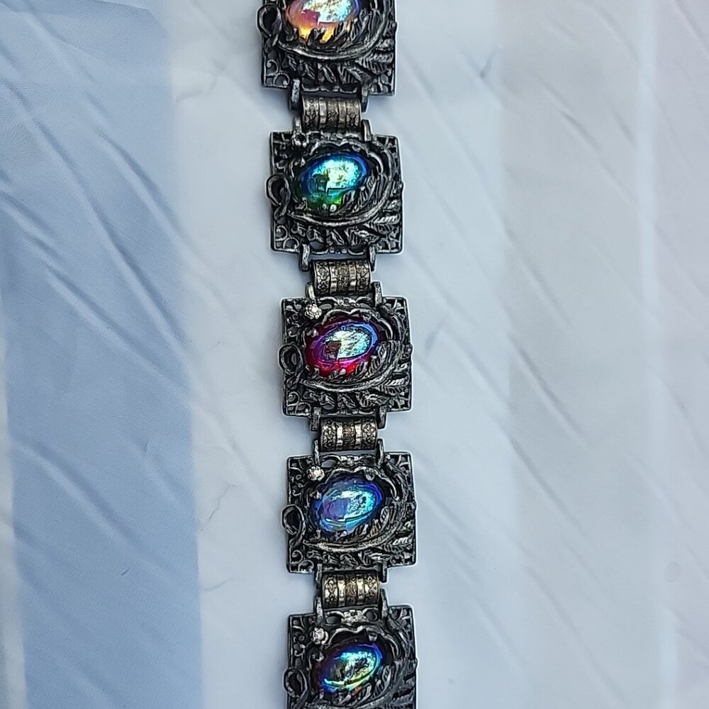 Vintage Rainbow Dragon Eye Cabochon Panel Bracelet